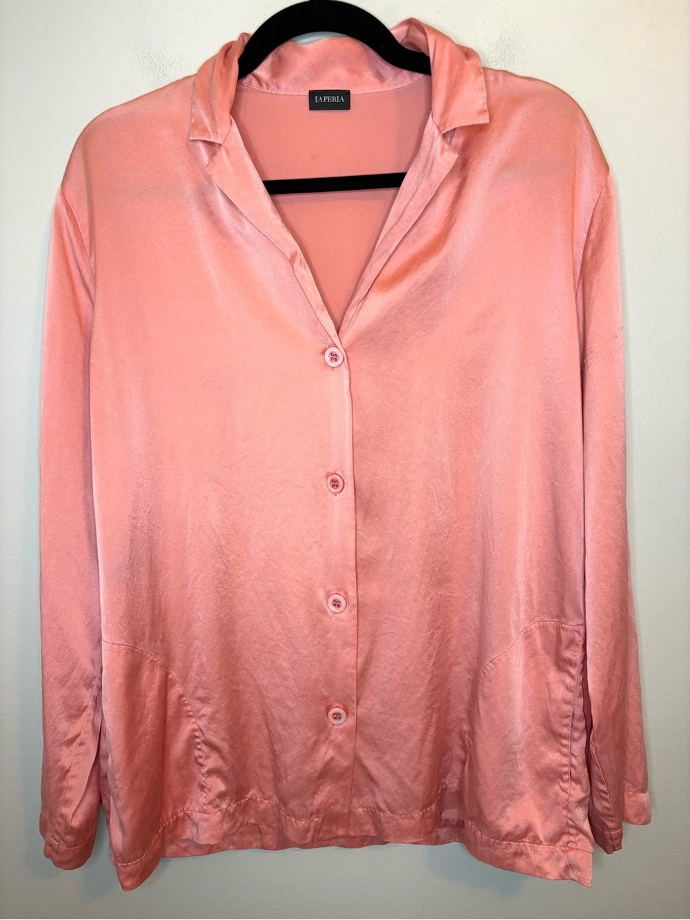 La Perla SILK Pink 100% Silk Pajama Top Size L Luxury Loungewear